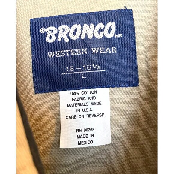 BRONCO Western Rodeo Cowboy Wear Khaki Black‎ Long Sleeve Button-Up Shirt Size L - Picture 4 of 5